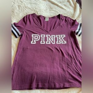 VS Pink burgundy/black ringer tee shirt Size Large
